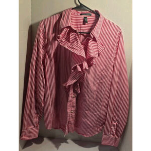 Tommy Hilfiger Women's Light Pink Striped Button-Down Shirt Long Sleeve, Size XL
